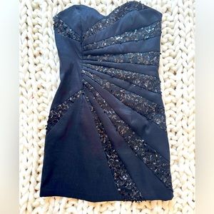Jessica McClintock Prom Wedding Formal Black Bling Strapless Mini Dress Size 10